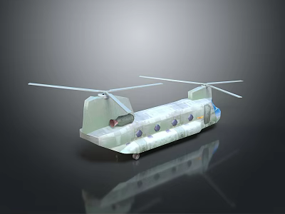 Twin Rotor Helicopter With Streamlined Body Multiple Windows And Reflection On Dark Surface 3d model