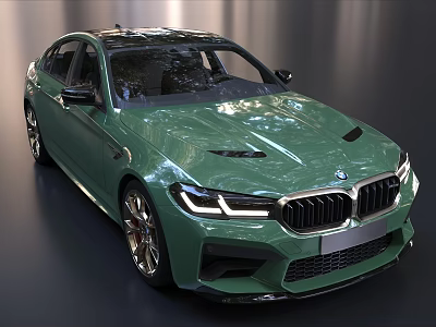 Green BMW M5 Sporty Sedan With Sleek Body Lines LED Headlights And Alloy Wheels 3d model