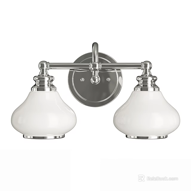 Modern Two Light Wall Sconce With White Shades And Chrome Finish 3d model 