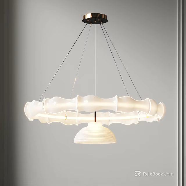 Modern White Chandelier With Wavy Design And Metal Frame Small Shade 3d model 