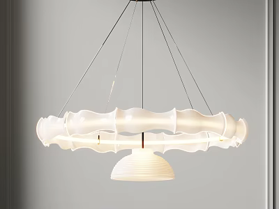 Modern White Chandelier With Wavy Design And Metal Frame Small Shade 3d model