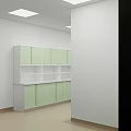 Modern Examination Room Interior Design With Green Cabinets Shelves And Workbench