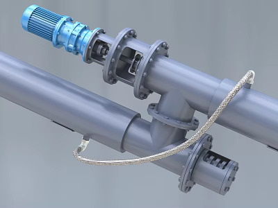 Industrial Equipment Featuring Metal Pipes Blue Motor Flange Connections And Flexible Hose 3d model