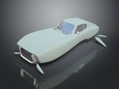 Light Green Unique Car With Streamlined Body And Paddle Design On Dark Background 3d model