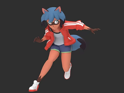 Anime Style Smokie Girl Cute Animal Personification Short Hair Girl Plush 3d model