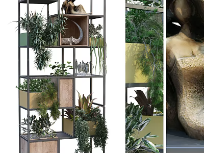 Garden Decorative Shelf With Multi Tiered Design Assorted Green Plants And Decorative Items 3d model
