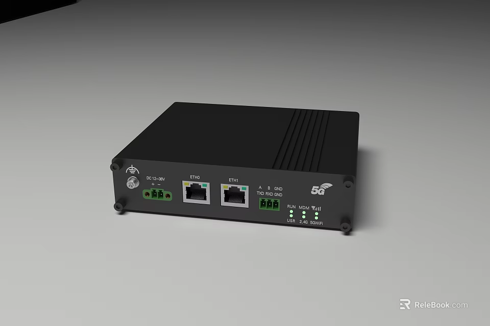 Professional Commercial Network Device with Black Housing Dual Ethernet Ports and Indicator Lights 3d model 