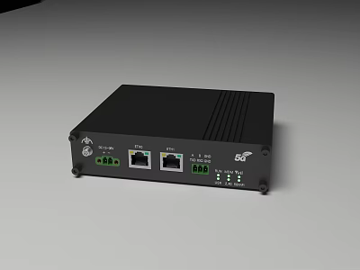 Professional Commercial Network Device with Black Housing Dual Ethernet Ports and Indicator Lights 3d model