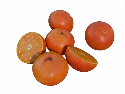 Ripe Orange Fruits Featuring Whole And Sliced Pieces On White Background 3d model
