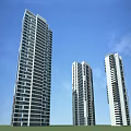 Modern High Rise Residential Buildings With Three Towers And Blue Sky Exterior