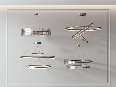 Modern Chandeliers with Circular Rings Layered Metal Frames and Transparent Elements for Modern Interiors 3d model