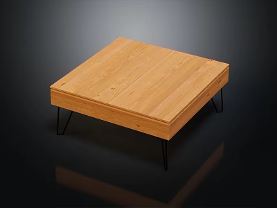 Wooden Square Coffee Table With Black Thin Legs And Wood Grain Surface 3d model