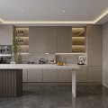 Modern Kitchen Interior With Sleek Gray Cabinets White Island Countertop And Appliances