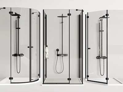 Sleek Modern Shower Sauna Enclosure Designs With Glass Panels Black Frames And Handheld Showers 3d model