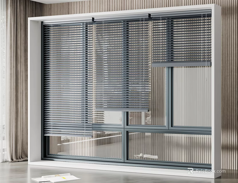 Modern Window Blinds Installed For Interior Home Decoration And Light Control 3d model 