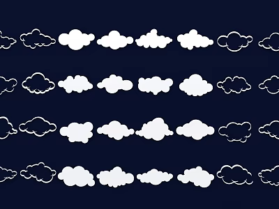 Neatly Arranged Wall Decor With White And Black Cloud Patterns On Dark Blue Background 3d model