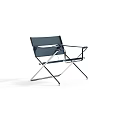 Modern Folding Leisure Chair Set Of Two With Metal Frame And Blue Fabric