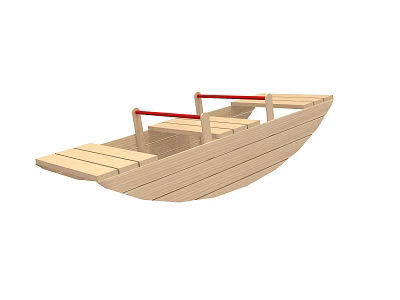 Wooden Boat Shaped Playground Equipment With Red Handrails For Kids 3d model