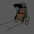 Vintage Old Fashioned Green Rickshaw With Canopy And Two Wheel Structure 3d model
