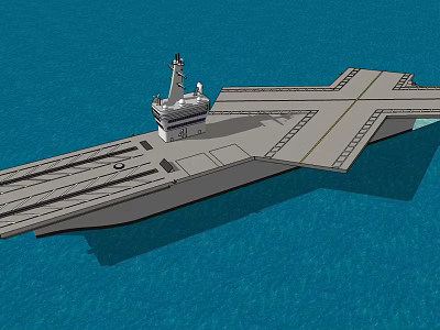 Aircraft Carrier Sailing on Blue Ocean With Long Flight Deck and Command Tower 3d model
