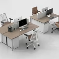 Modern Office Desks Featuring Wooden Desktop White Drawer Cabinets Computer Monitors And Office Chairs
