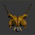 Game Movie 3D Character With Yellow Body Blue Head Horns Red Markings Large Claws
