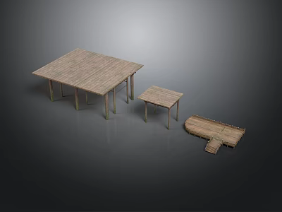Wooden Furniture Set Including Large Table Small Table And Bench 3d model