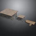 Wooden Furniture Set Including Large Table Small Table And Bench