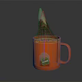 Orange Ceramic Mug With Camellia Tea Bag Steeping In Hot Water