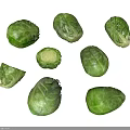 Fresh Green Brussels Sprouts With Whole And Halved Varieties On White Background