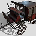 Antique Horse Carriage With Dark Red Body Black Spoked Wheels And Wooden Seats