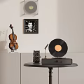 Vintage Decorative Ornament Set With Violin Vinyl Record Gramophone Camera And Framed