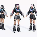 Game And Movie Character With Twin Pigtails Black Colorful Jacket Crop Top Skirt And Boots 3d model