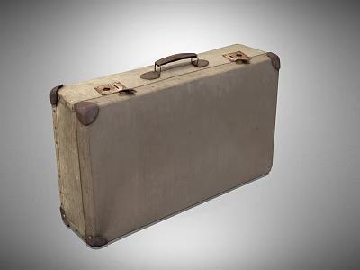 Vintage Suitcase With Leather Corners Metal Locks Brown Handle Classic Design 3d model