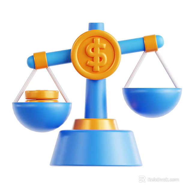 Stylish Decorative Ornament Set with Blue Balance Scale and Golden Dollar Coin 3d model 