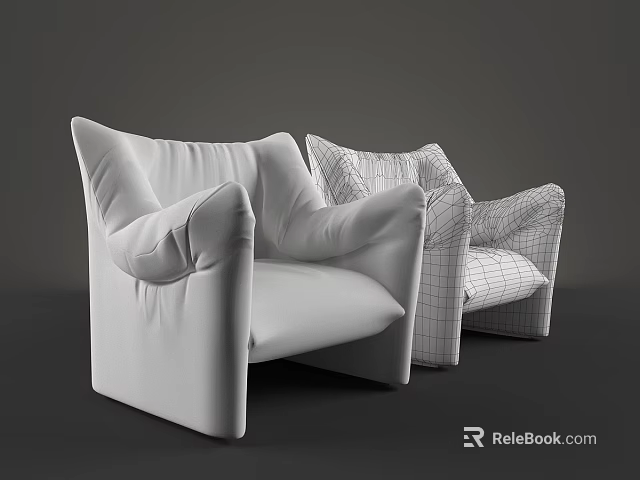 Single Sofa 3D Model Design Featuring Solid And Wireframe Rendering Structure 3d model