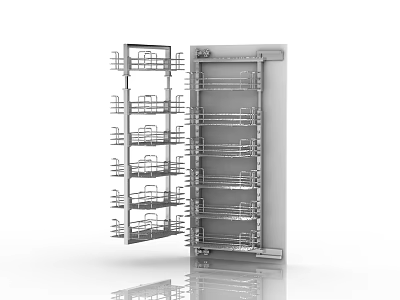 Stainless Steel Kitchen Storage Rack With Multiple Shelves And Pull Out Organizer Design 3d model