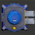 Mechanical Weapon Design With Blue Gray Body Cannon And Orange Top Component