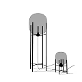 Modern Minimalist Lamp Set With Circular Shades And Black Stands In Different Sizes