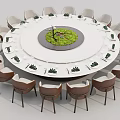 Elegant Round Dining Table Set With Chairs Green Centerpiece And Tableware 3d model