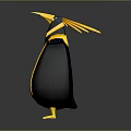 3D Penguin Character With Yellow Crest Black And Yellow Body Open Wings Design