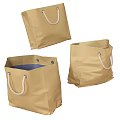 Set of Three Beige Fabric Storage Baskets With White Handles