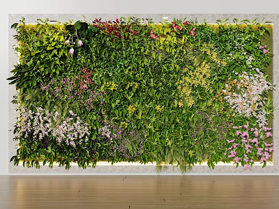 Beautiful Hanging Basket Plants Decorating Vertical Garden Wall With Various Green Plants And Colorful Flowers 3d model