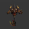 Fantasy Game Monster Character With Spiked Armor Glowing Elements And Battle Weapon Stance
