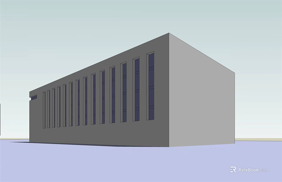 Modern Gray Office Building Exterior With Long Windows And Sleek Design 3d model 