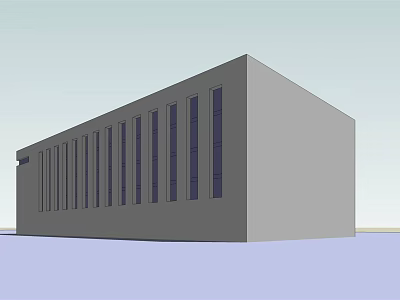 Modern Gray Office Building Exterior With Long Windows And Sleek Design 3d model