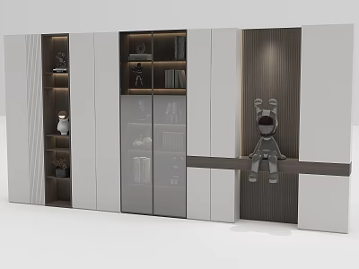 Modern Wine Cabinet Design With Glass Display Doors And Wooden Shelves For Wine Storage 3d model