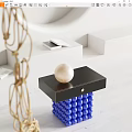 Modern Minimalist Side Table With Black Top Blue Bead Base And Pearl Sphere 3d model