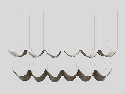 Elegant Ceiling Drapery Design With Hanging Wavy Curtains And Modern Decorative Elements 3d model