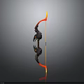 Mythical Bow Weapon With Red Black Design Curved Shape Demon Horns And Golden String